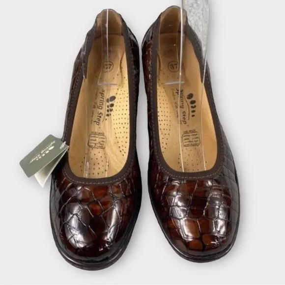 NEW SPRING STEP‎ KART II SHOES Wedge Womens 6.5 us or 37 Croco Embossed Brown - Picture 1 of 16